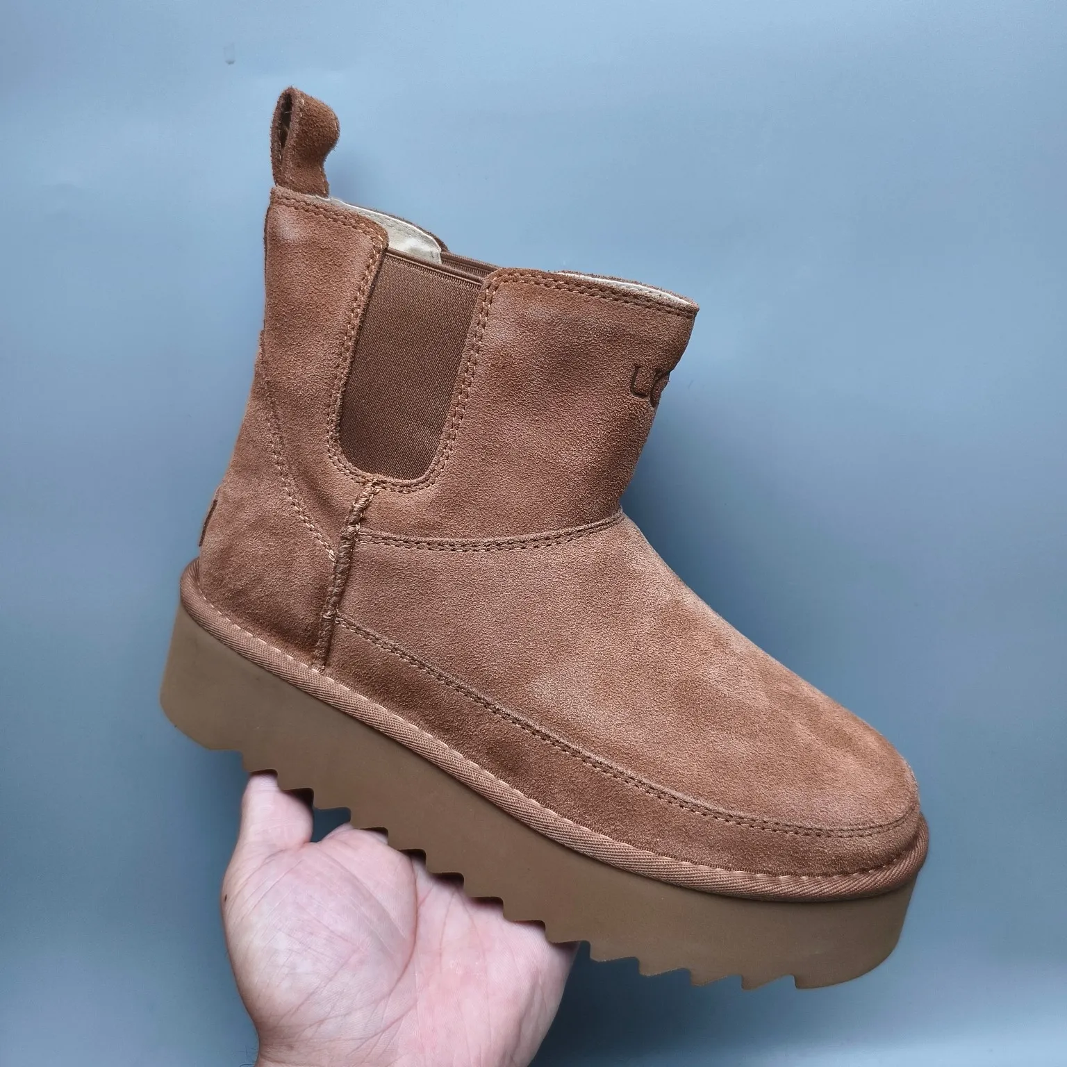 💰560 UGG sheepskin all-in-one snow boots 8051 thick-soled Chelsea casual shoes Color: maroon black antelope brown Matching size: 35-40
